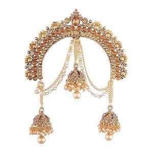 Accessoire de cheveux traditionnel indien pour femme, chaîne Jhumki en alliage de zinc plaqué or de luxe, réglable 5 cm, pour mariée - Product Image 3