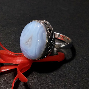 Natural Blue Lace Agate Gemstone <b>Ring</b> Solid <b>925</b> Starling <b>Silver</b> Stylish Design <b>Ring</b> Jewelry Gift For Her - Product Image 3