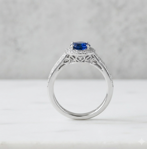 Anillo de Compromiso de Lujo con Zirconia Azul Ovalada, Certificado IGI, Banda Nupcial con Pavé, Chapado en Rodio, Plata 925, Joyería para Mujer - Product Image 1