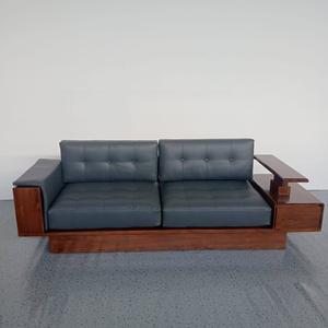 Modern Teak Wood <b>Sofa</b> <b>Set</b> with Integrated Side Drawers and Charcoal Leather - Product Image 5