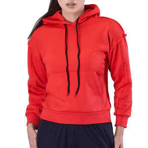 Women's <b>Red</b> Zip-Up Hooded Lined Fleece Eco-Friendly Regular Sweatshirt Full Sleeve Solid Polyester/Cotton Casual Autumn Winter - Product Image 1