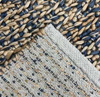 Tapis Kilim en coton tissé à la main, style abstrait moderne, bleu marine et beige, à poils ras, épais et tressé, réversible, écologique, antibactérien