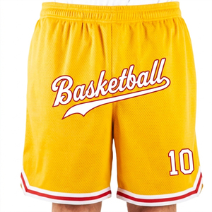 Short de basket-ball jaune pour homme, sportif, en maille respirante, taille élastique, 100% polyester, numéro 10 imprimé, logo avant - Product Image 1