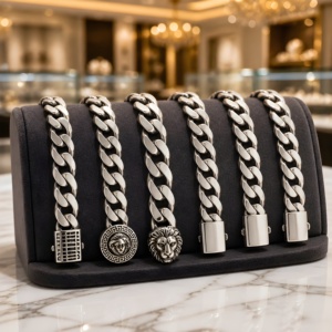 Bracelets en chaîne cubaine fine pour hommes, en argent sterling 925 massif, avec un design de fermoir unique et original, au prix le plus bas. - Product Image 3