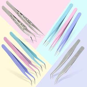 Pinces à cils en acier inoxydable chirurgical Morje, pointe lisse, outils de maquillage de précision, ensemble de poignées dégradées multicolores - Product Image 3