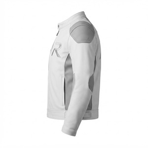 Veste de moto en cuir gris bleu pour homme RELEVO, col zippé, style motard, vêtement d'automne - Product Image 5