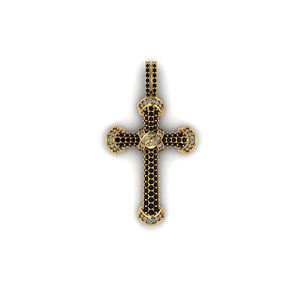 Pendentif Croix Sainte Glacée Plaqué Or 10K Diamant Noir Blanc Moissanite Taille Ronde Brillante Breloque Religieuse Chrétienne Unisexe - Product Image 1