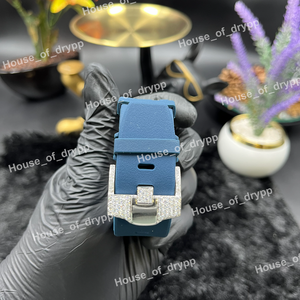 Reloj Cronógrafo con Diamantes Moissanite, Esfera Azul, Cristal de Lujo, Acero Inoxidable, Cuarzo Analógico, Unisex - Product Image 3