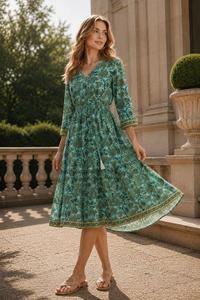 Vestido Midi Casual Estampado Floral para Mujer, Elegante para Fiestas, Ecológico y a la Moda para Vacaciones y Eventos - Product Image 4