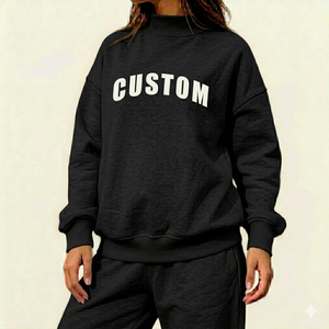 <b>Top</b> Quality <b>Women's</b> Mock Neck Lightweight Breathable Casual Wear 100% Cotton Solid Oversized Drop Shoulder Mock Neck Custom Logo - Product Image 1