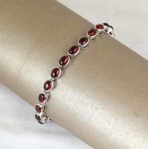 Natural Garnet Stone Charm <b>Bracelet</b> 925 Sterling Silver Handmade <b>Red</b> Gemstone Jewelry January Birthstone Party Gift for Women - Product Image 2