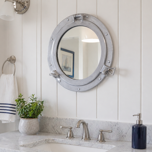 Nautical Porthole Wall Mirror | Ship Style Round Decorative Mirror | Metal <b>Frame</b> Marine Home Decor Wall Hanging Accent Mirror - Product Image 1