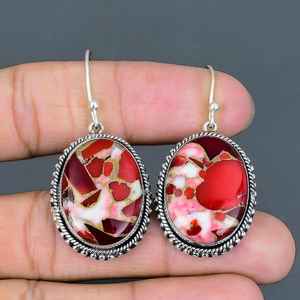 ต่างหูห้อยประดับพลอยเทอร์ควอยซ์คิงแมน ทำมือ เงินแท้ 925 สไตล์วินเทจ ของขวัญเครื่องประดับจากธรรมชาติ - Product Image 1