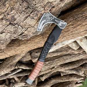 Hache Viking Nordique Sculptée Personnalisée en Gros, Hachette de Survie en Plein Air, Hache de Camping Forgée à la Main, Hache Ornementale Tomahawk avec Étui en Cuir - Product Image 3