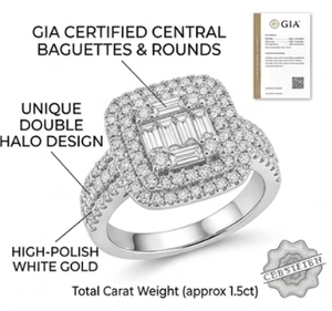 Anillo de Compromiso de Lujo con Doble Halo de Diamantes Cultivados en Laboratorio, Corte Esmeralda de 1.5ct, Certificado IGI, Oro Blanco de 14K, Venta al Por Mayor para Mujeres - Product Image 2