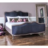 Lit français en velours rembourré élégant meubles de chambre de luxe meilleure qualité bois de teck massif vente entière