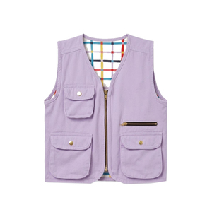 Gilet utilitaire en toile lilas pour femme avec fermeture éclair et plusieurs poches, col en V, vêtement d'extérieur - Product Image 1