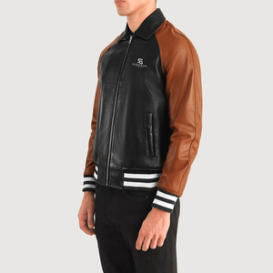 เสื้อแจ็คเก็ตเบสบอลทรงบอมเบอร์แบบ Letterman สำหรับผู้ชาย สไตล์ลำลองเข้ารูป แฟชั่นสตรีท เสื้อแจ็คเก็ตเบสบอลผ้าคอตตอนผสมสำหรับผู้ชาย รุ่น Varsity 2026 - Product Image 3