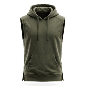 Sweat-shirt à capuche sans manches pour homme, en polaire écologique, coupe décontractée, avec poche, longueur normale, pour l'hiver - Product Image 1