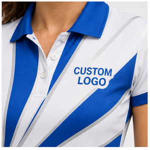 เสื้อโปโลผู้หญิงสีขาวลายรัศมีสีน้ำเงินรอยัล พิมพ์ลายแบบกำหนดเอง แห้งเร็ว ระบายอากาศได้ดี แขนสั้น ชุดยูนิฟอร์มทีมกอล์ฟ WPS-0813 - Product Image 6