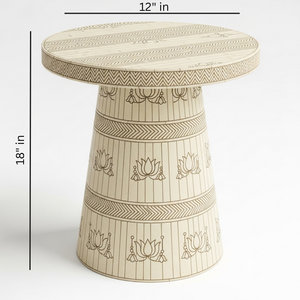 Table d'appoint ronde artisanale en os incrusté – Table d'appoint motif lotus ivoire, tabouret décoratif de luxe pour salon et chambre - Product Image 2