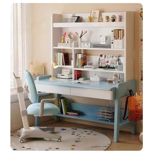 White Ergonomic Wooden Multi-functional <b>Study</b> <b>Desk</b> and Bookshelf Set with Storage Shelves for Children's Home Office - Product Image 2