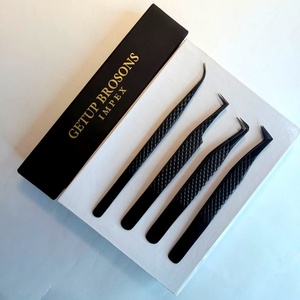 Pince à épiler pour cils Getup Brosons Impex en acier inoxydable noir, outils de précision pour extensions de cils, emballage en boîte - Product Image 1