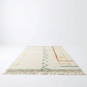 Alfombra Beni Ourain Marroquí Única Hecha a Mano, Alfombra Boho Beni Ourain Marroquí Albertina, Alfombra de Lana y Algodón Anudada a Mano en Color Crema Beige - Product Image 2