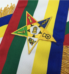 Faja Masónica de Seda Personalizada, Multicolor, con Franjas, Adorno Masónico, Flecos Dorados, Emblema de Estrella con LED Intermitente para Oficiales de Logia, Ceremonial - Product Image 4