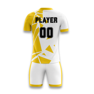 Conjunto de Uniforme de Fútbol Personalizado para Hombre, Blanco y Amarillo, con Diseño Geométrico, Cuello en V, Manga Corta, Transpirable, de Poliéster, Ajuste Atlético - Product Image 3