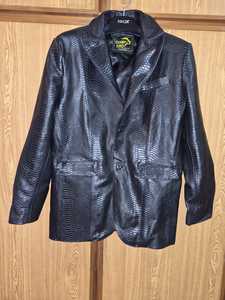 Veste en cuir noire pour homme CHAMP KING, col rabattu, simple boutonnage, coupe ajustée, motif serpent embossé - Product Image 6