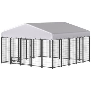 Recinto per Cani da Esterno 3x3x1,8m con Copertura Girevole a 360 Gradi, Impermeabile e Resistente ai Raggi UV, con Ciotole e Mangiatoie per Animali Domestici - Product Image 1