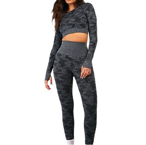 High Streetwear Elastane Waist Yoga Wear Yoga set Sexy Hot <b>Butt</b> <b>Lifting</b> <b>Leggings</b> And Long Sleeve Crop Shirt Seamless Yoga Suits - Product Image 1