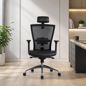 Chaise de bureau KINSHA en maille avec accoudoirs et appui-tête réglables, réglage de la hauteur électrique, design moderne - Chaise pivotante ergonomique pour usage au bureau - Product Image 2