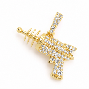 Pendentif unisexe en or 10K, style vintage, tendance hip-hop, personnalisé, massif, minimaliste, avec diamant de laboratoire taille brillant en forme de pistolet à rayons et d'épée - Product Image 1