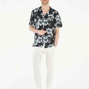 Camisa de Punto de Manga Corta Informal de Algodón/Poliéster con Estampado Digital Personalizado para Hombre, Tela de Franela Otoñal, Transpirable y Ecológica - Product Image 4