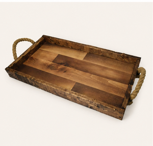 Bandeja de servir rectangular rústica de madera con asas de cuerda de yute duraderas, estilo rústico, bandeja de madera hecha a mano para mesa de café - Product Image 5