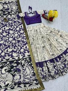 Conjunto de Lehenga Choli con estampado Kalamkari de estilo tradicional y diseño llamativo, ideal para fiestas, celebraciones y bodas. - Product Image 5