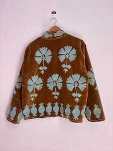 Handcrafted for Color Velvet Suzani Embroidered Winter Quilted Reversible Thick <b>Jacket</b> Floral Artisan Boho Luxury Statement - Product Image 2