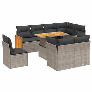 Juego de Sofás de Jardín de Ratán PE Gris de 9 Piezas con Patas Ajustables, Muebles de Exterior Cómodos y Elegantes - Product Image 2
