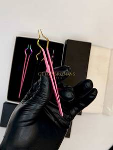 Nouvelle pince à épiler de précision en acier inoxydable avec pointe dorée lisse à 90 degrés, revêtement en poudre rose isolant - Product Image 6