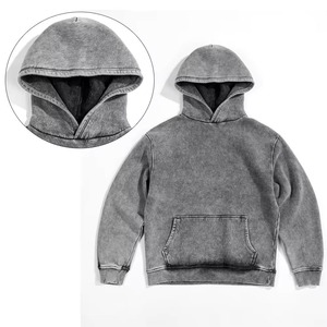 Sudadera con capucha gris para hombre, corte regular, informal, de algodón, felpa francesa, color sólido, con bolsillos, para otoño. - Product Image 5