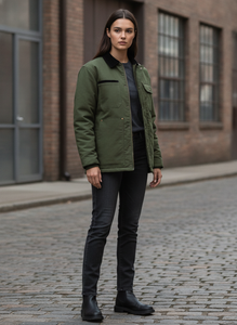 Chaqueta Verde Utilitaria con Cierre de Botones y Cremallera, Corte Regular, Color Sólido, para Otoño - Product Image 5