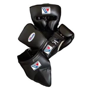Nouveaux gants de boxe professionnels gagnants jumeaux boxe en cuir véritable MMA Muay Thai Sparring Kick gants de boxe ensemble noir - Product Image 1
