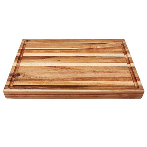 Tabla de cortar rectangular de madera de teca con asa, diseño de rayas, varios tamaños, con ranura para jugos, superficie antideslizante, hecha en Vietnam. - Product Image 1