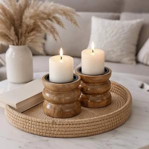 Ensemble de 2 supports à bougies en bois faits à la main – Porte-bougies décoratifs en bois de 4 pouces pour la décoration de la maison - Product Image 6