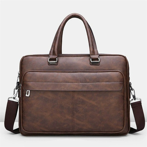 Sac pour ordinateur portable en cuir véritable personnalisable, fabrication OEM, mallette d'affaires, plusieurs poches, bandoulière réglable - Product Image 4