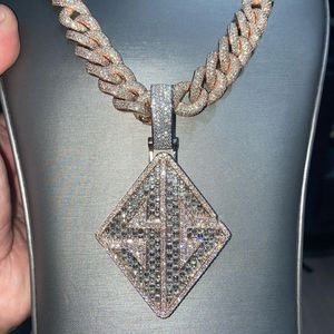 High Quality 925 Sterling Silver Diamond Charm Pendant with Customized <b>Iced</b> <b>Out</b> White Diamonds Unisex Hip Hop Style <b>Chain</b> - Product Image 5