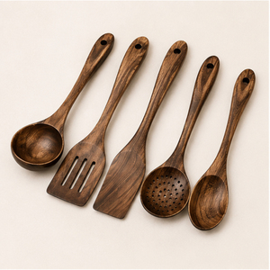 Ensemble de 4 cuillères de cuisine écologiques en bois naturel, antiadhésives et résistantes à la chaleur – Fournisseur d'ustensiles de cuisine en bois - Product Image 5