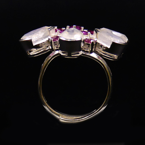 Anillo de Plata de Ley 925 con Baño de Plata, con Piedra Lunar Arcoíris Blanca y Granate Rodolita, a la Moda - Product Image 3